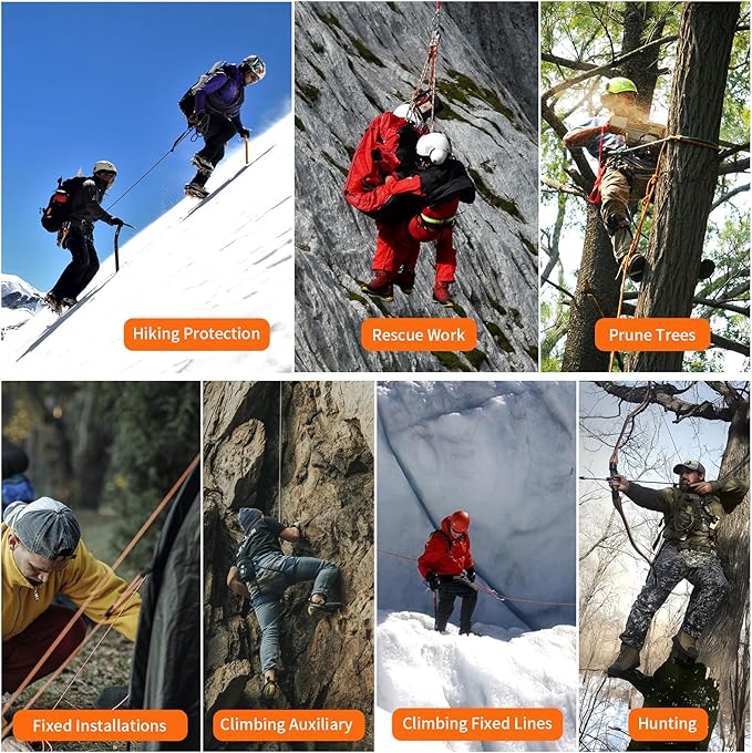 AOLEBA 8.5mm Static Climbing Rope, Outdoor Rock Climbing Ropes, Heavy Duty Rappelling Rope for Fire Rescue, Escape, 10M(32Ft) 20M(64Ft) 30M(96Ft) Ice Climbing Equipment & Parachute Accessories