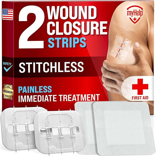 Emergency Wound Closure Strips - 2pk - Laceration Closure Kit - Stitchless & Easy to Use - Butterfly Bandages