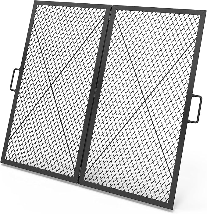 only fire Foldable X-Marks Fire Pit Cooking Grate, Portable Campfire BBQ Grill for Outdoor, Square Heavy Duty Steel Campfire Grill Grate with Handles, 36 inch