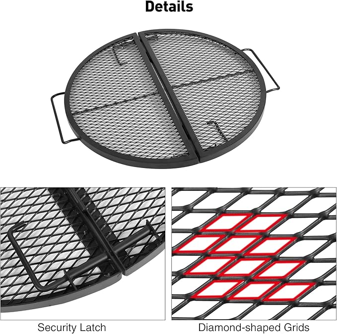 Lineslife X-Marks Fire Pit Cooking Grill Grates Portable, Heavy Duty Folding Round Campfire Grill Grate, Firepit Grill Grate with Handles for Outdoor BBQ Picnic, Black 24 Inch