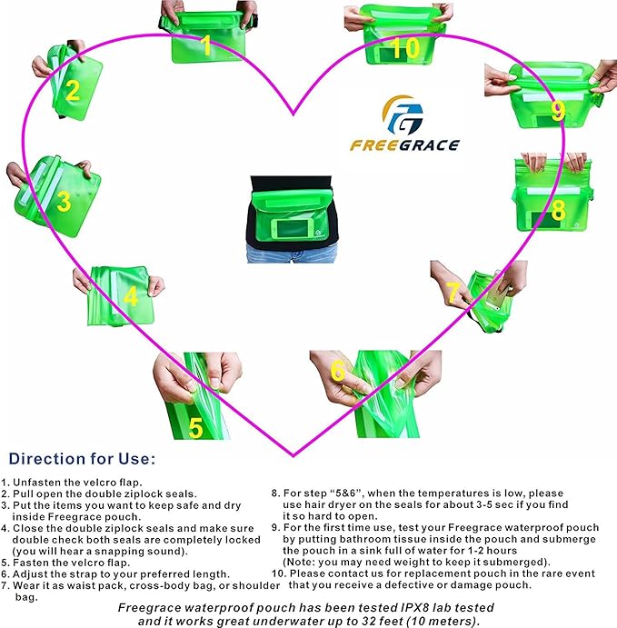 Waterproof Pouches with Waist Strap / Pouch Case Bundle Set- Keep Your Phone & Valuables Dry and Safe - Waterproof Dry Bags for Boating Swimming Snorkeling Kayaking Beach Water Parks Pool