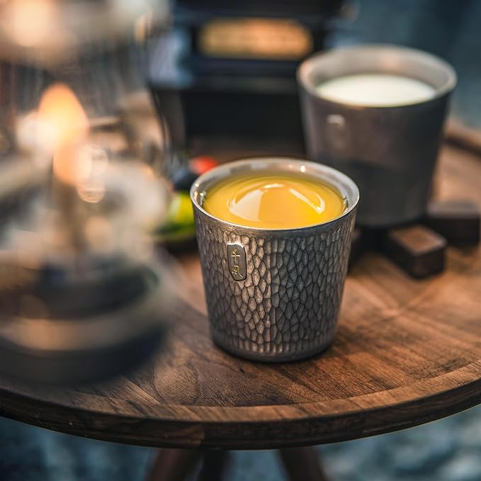 Double Wall Titanium Mug, Thickened 300ml Camping Cup, Anti-scald Camping Coffee Water Mug for Outdoor Hiking Backpacking,10 oz, Bark Grain