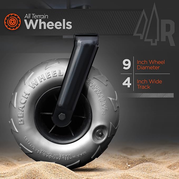 Beach Wagon with Big Wheels for Sand - All Terrain Steel Frame Utility Cart with 9" Pneumatic Tires, Collapsible Folding Design (Sand Warrior RX800)