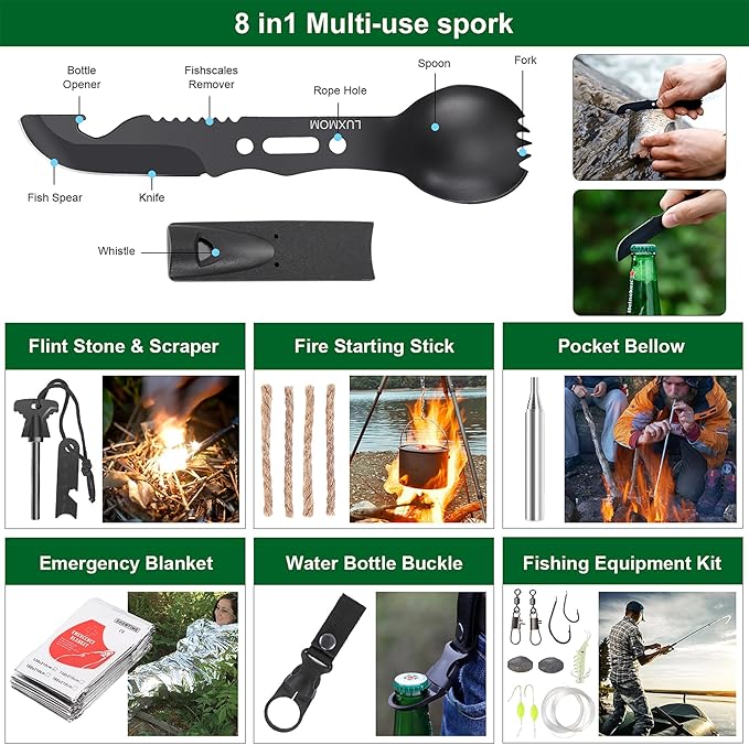 Survival kit, 310PCS Survival Gear and Equipment,Gifts for Christmas Men Women Teenagers,Survival Kit, Emergency for Camping Hiking Fishing