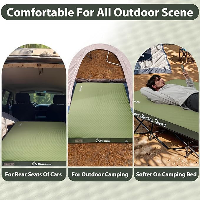 Double Sleeping Pad, 4" Thickness Memory Foam Camping Pad Self Inflating Camping Mattress Sleeping Pad Camping Mat for Camping(Green)