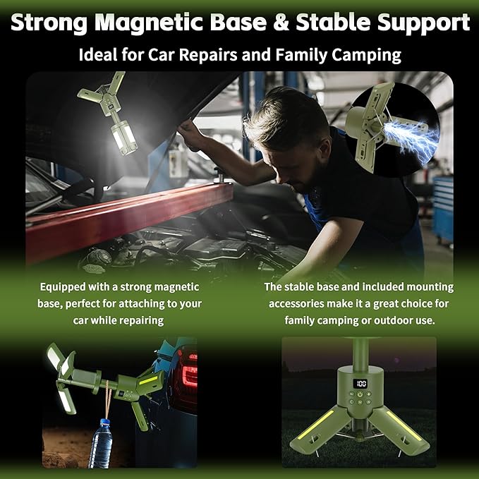 Rechargeable Camping Light 14000mAh, Telescoping Light Camping Lantern 6000LM, Waterproof Magnetic Camping Essentials, Dimmable, Foldable, Multi-Mode for Outdoor, Emergency, Hiking, Car Repair