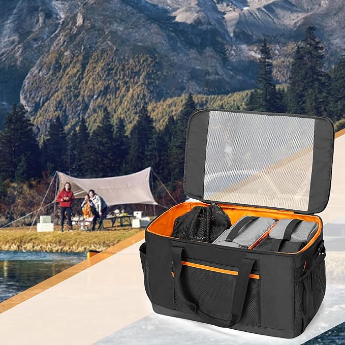 Camping Gear Organizer, 3 Pcs Camping Packing Cubes and 1 Pcs Mesh Pocket with Carrying Bag for Kitchen Supplies, 5-in-one Tactical Travel Storage with Transparent Window for Car Trunk Patented Design