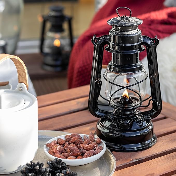Outdoor Kerosene Fuel Lantern, German Made Weather Resistant Baby Special 276 Galvanized Hurricane Lamp for Camping or Patio, 10 Inches, Black