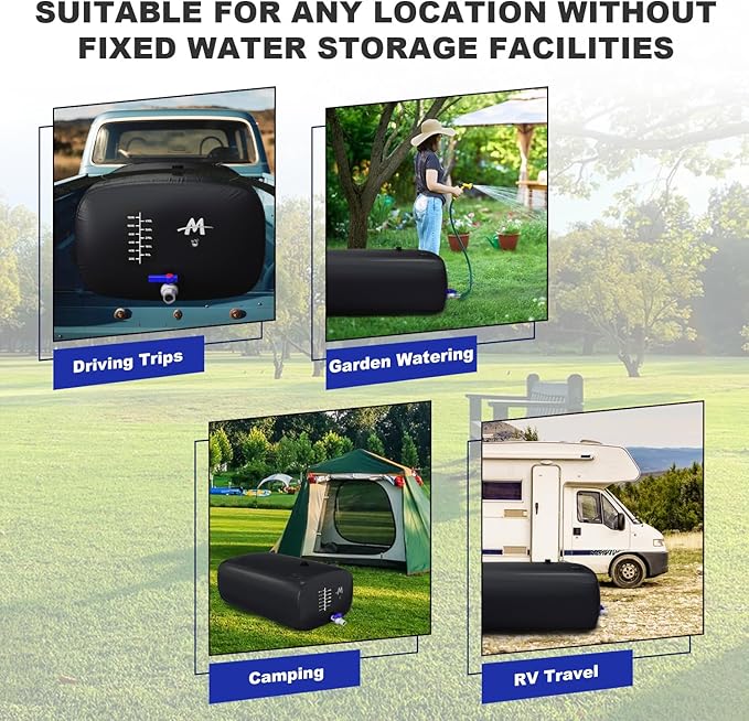 Moongiantgo 142G/540L Foldable Water Storage Bladder-1000D PVC Portable Emergency Water Storage Container with Valve & Overflow Kit-Soft Water Storage Bag for Emergency Water, RV, Camping, Irrigation
