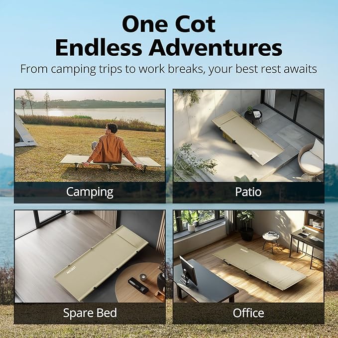 Ultralight Camping Cot for Adults, Portable Folding Camping Bed, Supports 350 lbs - Lightweight for Travel, Camping, Hiking, Backpacking, Mountaineering (Khaki)