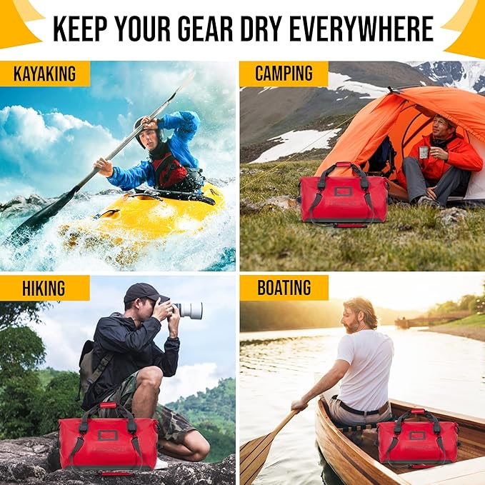 LEGEND Waterproof Duffel Bag - Heavy Duty Duffle Bag for Outdoor, Camping, Boating & Travel, Premium PVC Dry Duffel Bag, Motorcycle Dry Bag with Durable Strap & Handles with Large Storage - 80L Red
