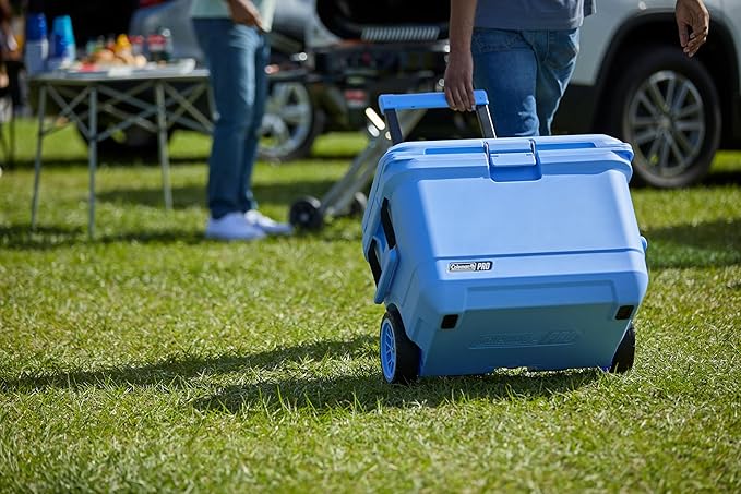 Coleman Pro 55qt Wheeled Ultra-Light Premium Hard Cooler, Extra-Thick Insulation Keeps Ice up to 5 Days, 92-Can Capacity, Heavy-Duty Wheels