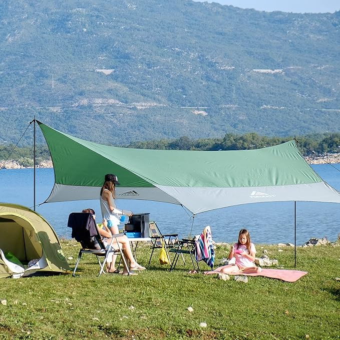 Forceatt 12x14FT Waterproof Camping Tarp with 2 Poles, Sun Shelter for Car, Tent, Hammock in Camping, Hiking, Backpacking, Garden and Traveling
