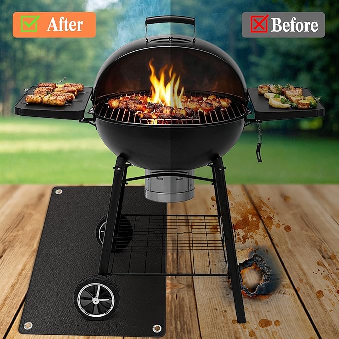 Thickened Grill Mat for Outdoor Grill, Double Sided Fireproof BBQ Mats, Outdoor Grill Deck Protector, Fire Pit Pad for Grilling to Protect The Deck, Patio, Pavers - 1mm (65 x 45 x 0.04 Inch)