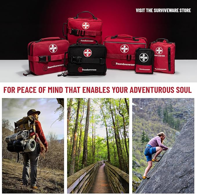 Surviveware 238 Pcs Comprehensive Premium Survival First Aid Kit - Medical Emergency Kit for Travel Camping Gear, Home Essentials & Outdoor Emergencies - HSA & FSA Eligible Survival Kit