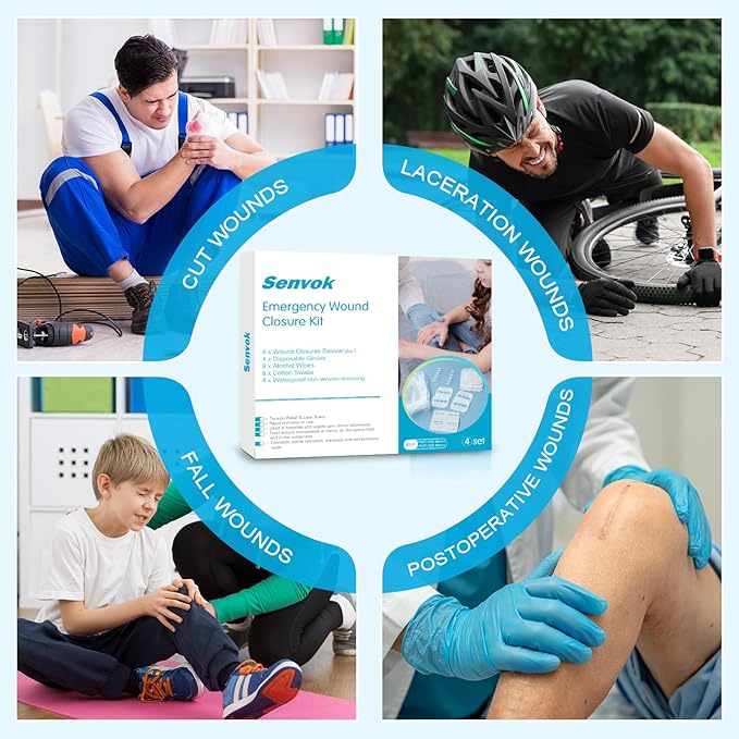 Zip Sutures Butterfly Bandaids – 4-Pack Assorted Sizes, FSA/HSA Eligible Emergency Wound Closure Kit for Surgical Laceration Repair Without Stitches, Fast Hemostasis Adhesive Strips Bandages (PU)