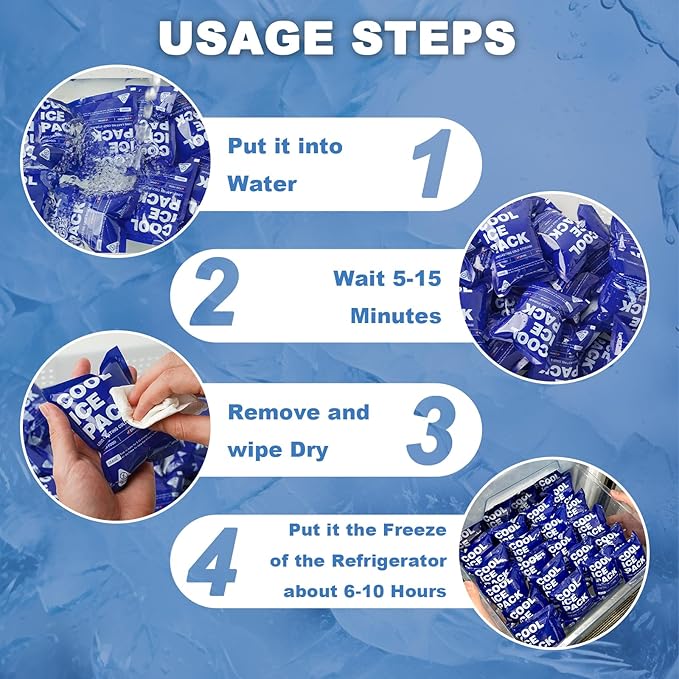 Food Ice Packs for Coolers, 24H Cooling Leakproof | Frozen Food Shipping & Lunch Boxes Reusable Cold Packs | Slim Long-Lasting Gel Freezer Packs Coolers Accessories for Beach, Travel, Camping