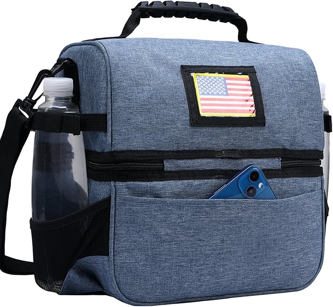 MIER Dual Compartment Lunch Bag Tote with Shoulder Strap for Men and Women Insulated Leakproof Cooler Bag, Bluesteel
