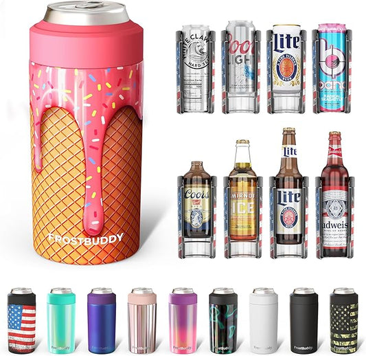 Frost Buddy Universal Buddy Can Cooler - Fits All - For Regular 12 & 16 oz or Slim-Size Bottles - Insulated Double-Walled Stainless Steel (Ice Cream)