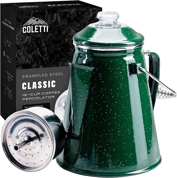 COLETTI Classic Percolator Coffee Pot — Camping Coffee Percolator, Campfire Coffee Pot – Camping Percolator for Groups — Brew for the Whole Campsite (Green, 12 Cup)