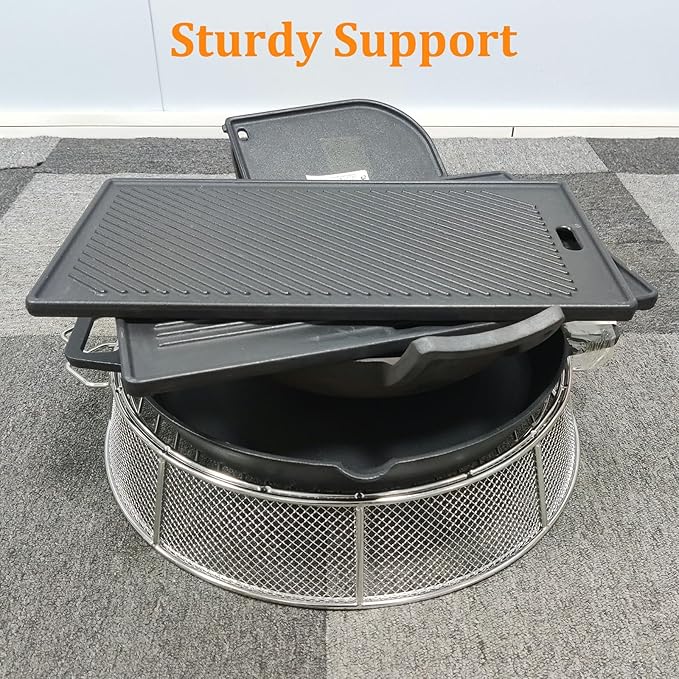 Fire Pit Spark Shield Cover for Solo Stove Bonfire, 304 Stainless Steel Spark Screen for 19.5 Inch Solo Stove Bonfire, Firepit Lid with Cooking Grate & Guild Stick for Outdoor Patio Fire Pits Backyard