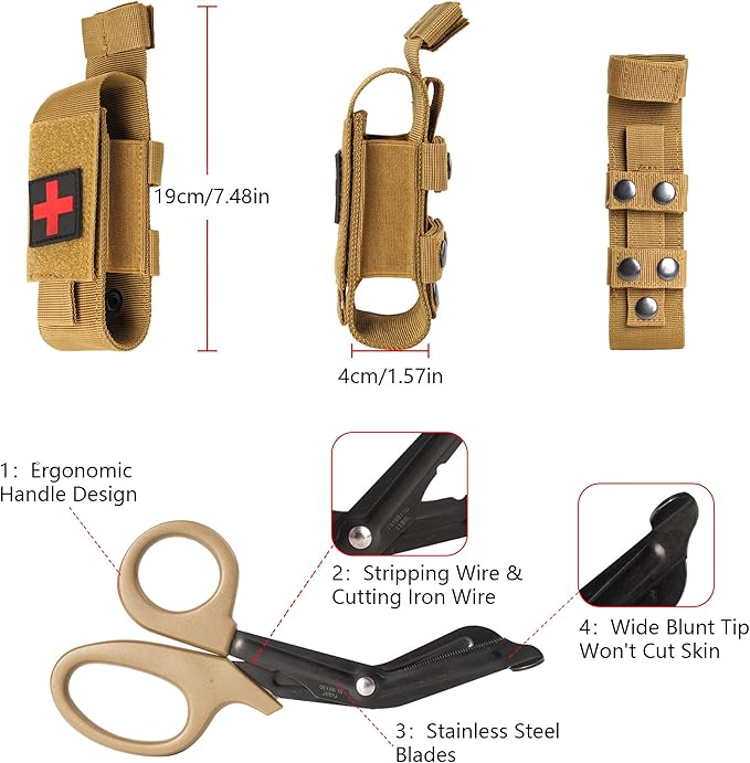 Tactical Molle Tourniquet Pouch Set with Trauma Medical Shear,Penlight,Pen,Molle Tourniquet Holder Holster Kit for Outdoor Hiking Camping Survival First Aid