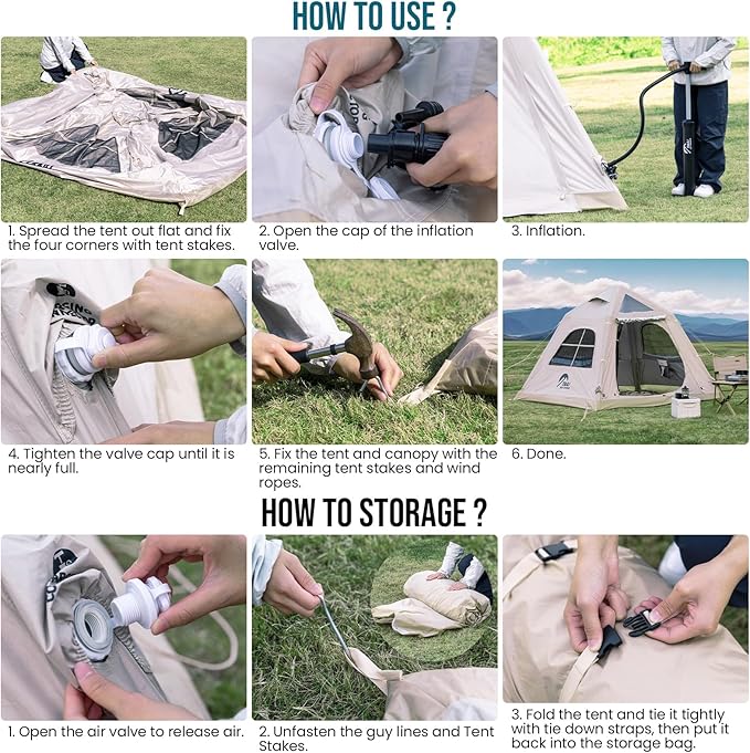 TAILI Inflatable Blow Up Tent for Camping with Hand Pump for 2/4/6/8 Person, Easy Setup Outdoor Inflatable Oxford Waterproof Air Tent House for Family Camping Adult