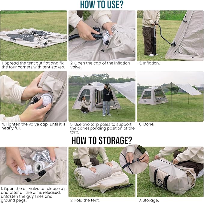 TAILI Inflatable Blow Up Tent for Camping with Hand Pump for 2/4/6/8 Person, Easy Setup Outdoor Inflatable Oxford Waterproof Air Tent House for Family Camping Adult