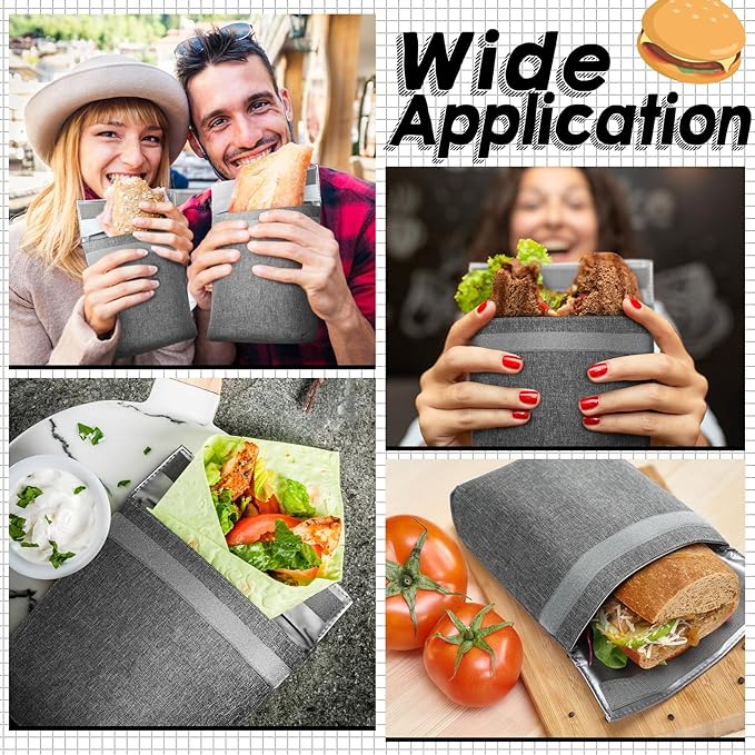 3 Pcs Insulated Sandwich Bag Reusable Snack Bags Washable Insulated Pouch Small Thermal Bag Reusable Lunch Bags for Work, Picnics, Travel, Office, Back to School(Light Gray)