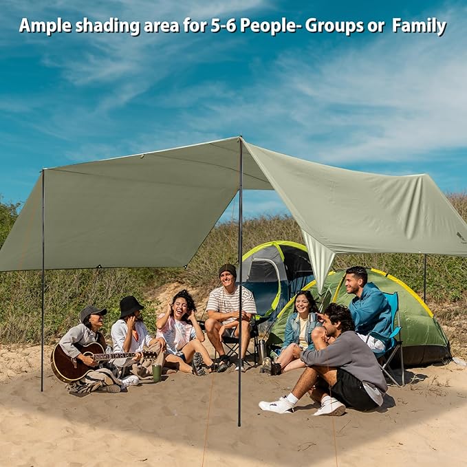 GEERTOP Large Camping Tent Tarp 17 x 10ft Portable Hammock Rain Fly Tarp with Poles Waterproof Backpacking Hammock Tarp for Outdoor Travelling