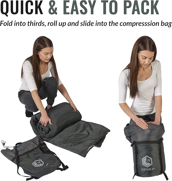 VENTURE 4TH Backpacking Sleeping Bag – XXL, Double and Single Sizes - Lightweight Warm & Cold Weather Sleeping Bags for Adults, Kids & Couples – Ideal for Hiking, Camping & Outdoor Adventures