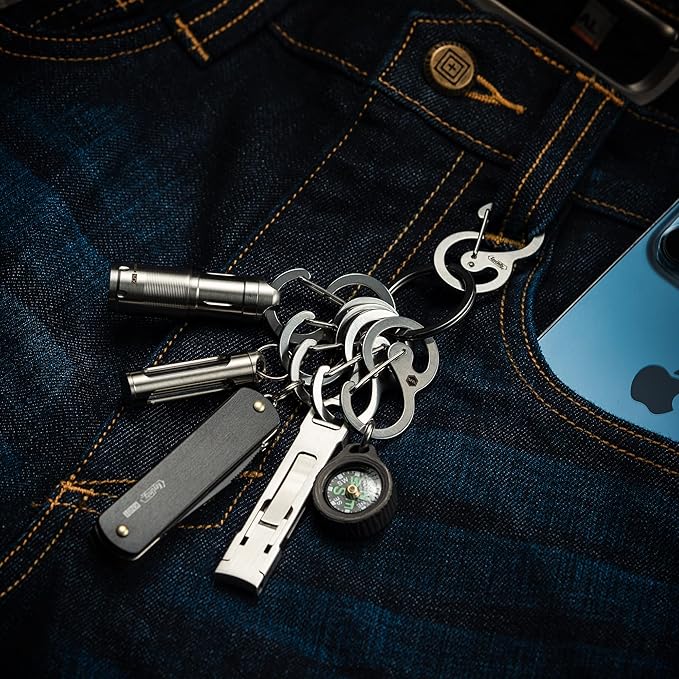 KeyUnity Stainless Steel Carabiner Mini Clips, Key Holder Organizer Keychain for Keys, Flashlight, Folding Knife & Whistles