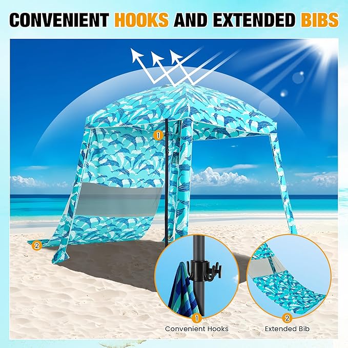 HOMEDEMO Beach Cabana UPF 50+, 6'×6' Beach Canopy, Easy Set up and Take Down, Cool Cabana Beach Tent with Sand Pockets, Side Wall Beach Shade Canopy Wind Waterproof for Kids, Family & Friends