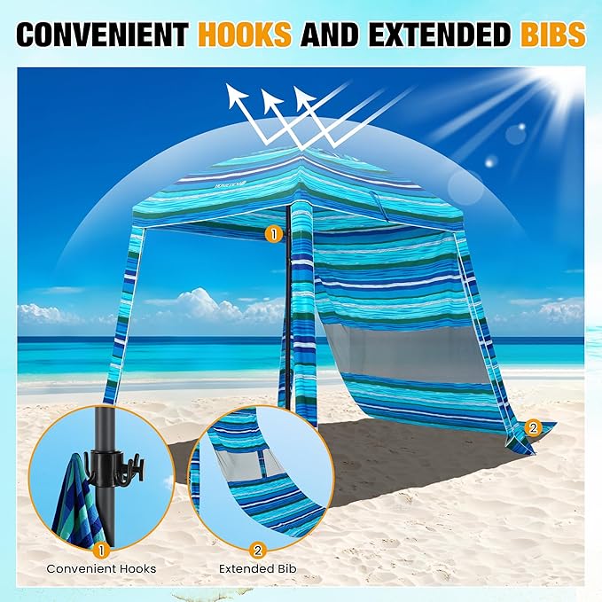 HOMEDEMO Beach Cabana UPF 50+, 6'×6' Beach Canopy, Easy Set up and Take Down, Cool Cabana Beach Tent with Sand Pockets, Side Wall Beach Shade Canopy Wind Waterproof for Kids, Family & Friends