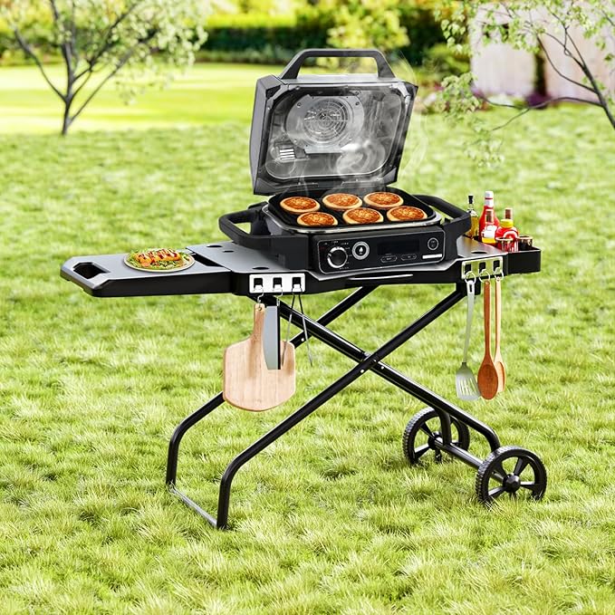Portable Grill Cart for Ninja OG701 OG751, Collapsible Outdoor Grill Stand for Ninja Woodfire Grill, Fits Ninja OG700 Series, Traeger Ranger,Pit Boss 10697/10724 and 22" Blackstone Griddle