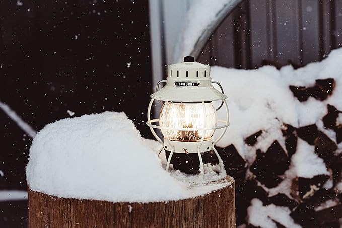 Barebones Railroad Lantern – Vintage White, Vintage-Inspired LED Camping Lantern with Rechargeable Battery – Adjustable Brightness Outdoor Light for Camping Gear, Backyard, and Home Decor