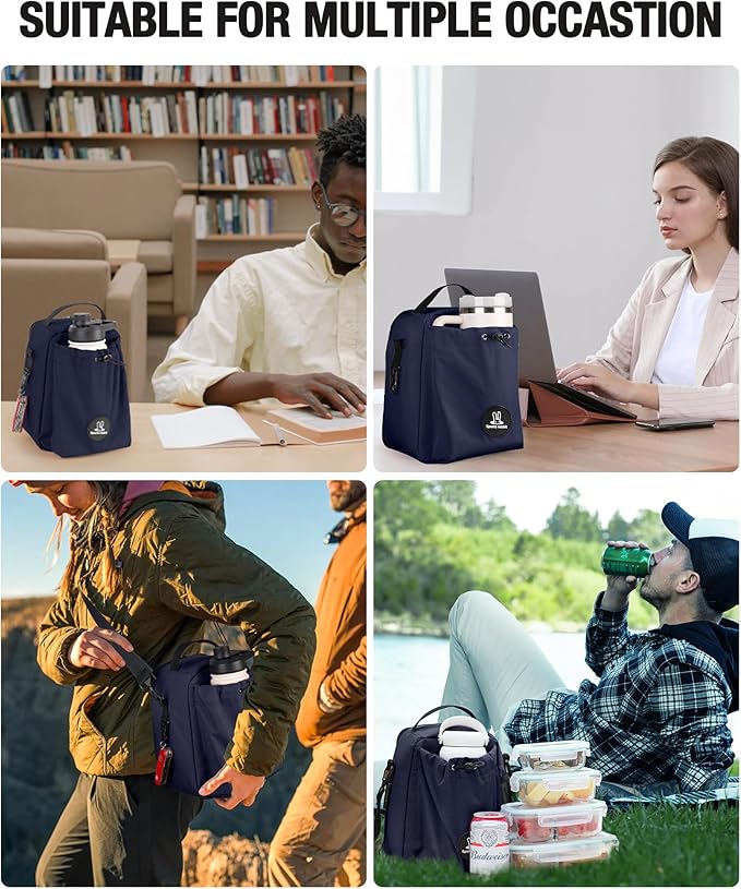 Sports rabbit Insulated Lunch Bag for Men – Compatible with Rubbermaid Food Containers – Water-Resistant Wax-Coated Oxford Fabric Leakproof Cooler Tote – Perfect for Work, Travel, Picnics (Dark Blue)