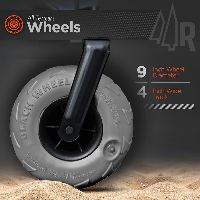 Beach Wagon with Big Wheels for Sand - All Terrain Steel Frame Utility Cart with 9" Pneumatic Tires, Collapsible Folding Design (Sand Warrior RX800 Green)