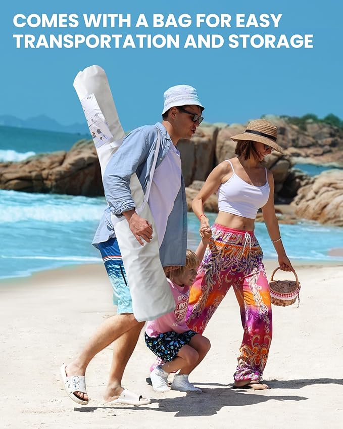 OutdoorMaster Beach Cabana with Fringes, Portable 6' x 6' Beach Canopy for Sand, Easy Set Up Sun Shelter, Included Side Wall, UPF 50+ UV Protection Sun Umbrella - for Family & Friends -Romantic White