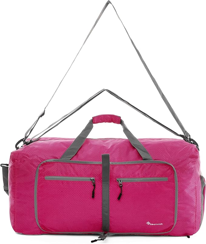 Dimayar Travel Duffle Bag for Men Women - Foldable Duffel Bag with Shoes Compartment - Overnight Bags Waterproof & Tear Resistant(85L,Fuchsine)