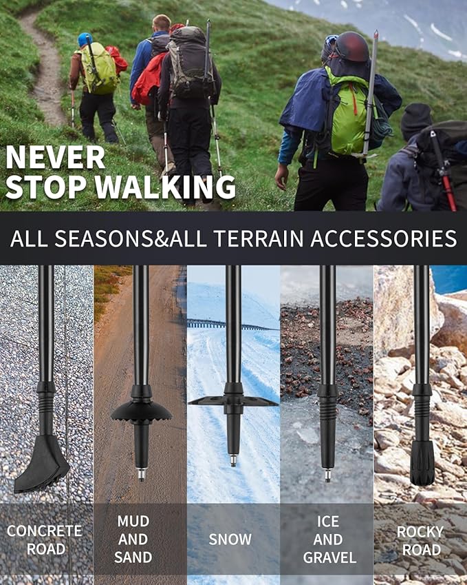 AISUNOURDOOR Lightweight Adjustable Trekking Poles, Aluminum Collapsible Travel Hiking or Walking Sticks for Women Children, with One Disposable Raincoat