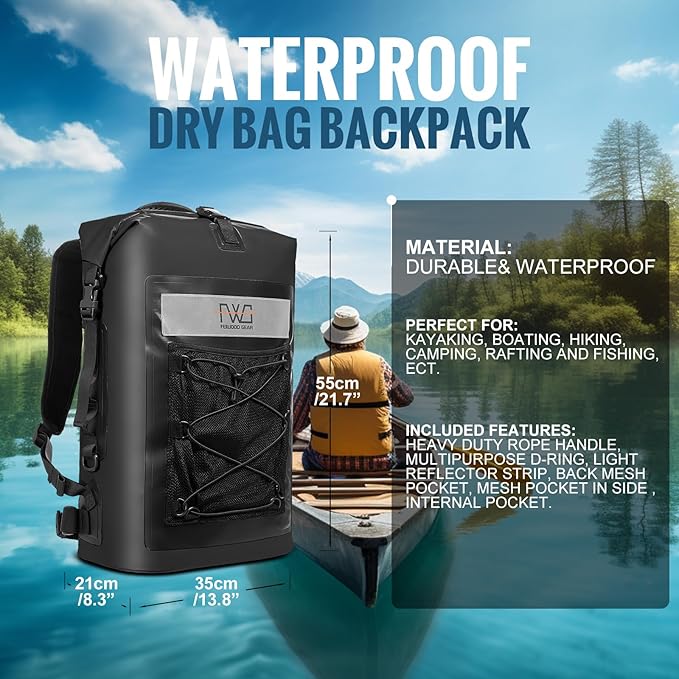Dry Bag Backpack, 40L Floating Waterproof Backpack Roll-Top Closure for Kayaking, Boating, Hiking, Camping