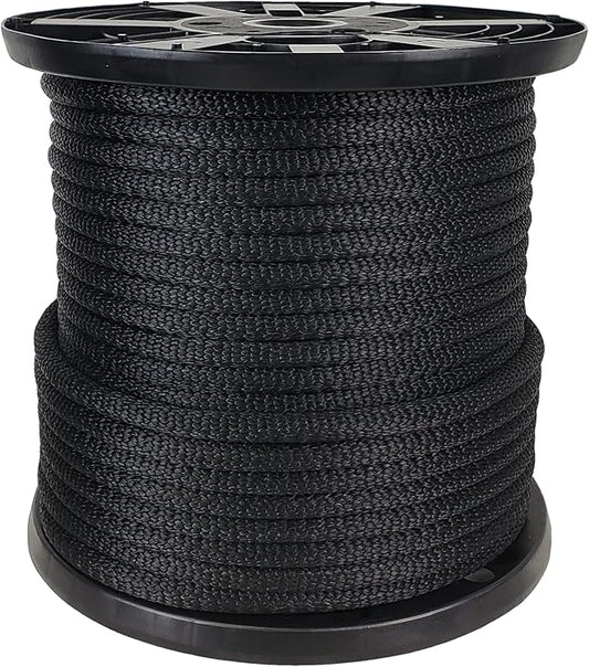 1/2 inch Black Dacron Polyester Rope - 250 Foot Spool | Solid Braid - Industrial Grade - High UV and Abrasion Resistance - Low Stretch