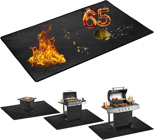 65 x 48 inch Under Grill Mats for Outdoor Grill - Fireproof Grill Mats for Outdoor Grill Deck and Grass Protector - Water Resistant & Oil Proof- Easy to Clean Fire Pit Mat, Fireplace Mat