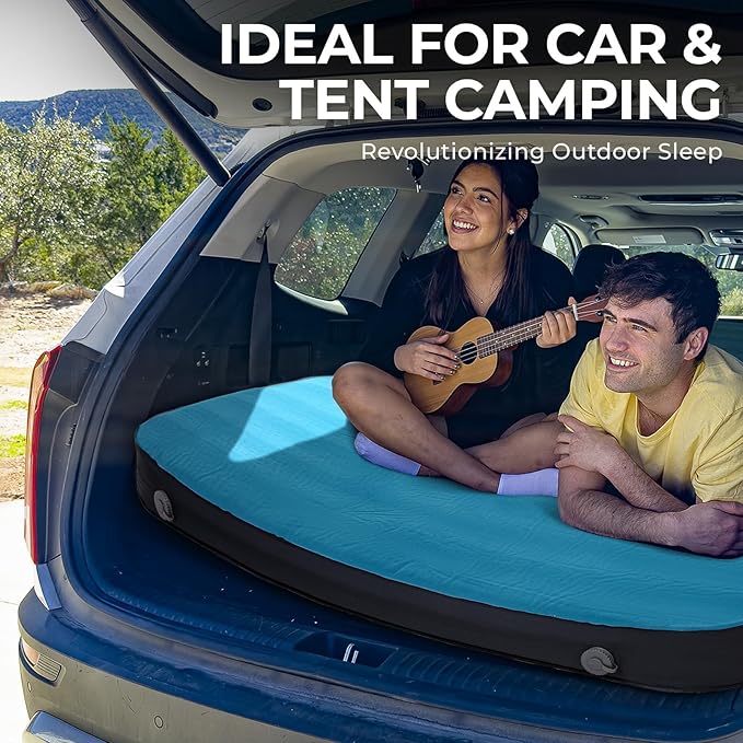 FUNDANGO Queen Sleeping Pad for Camping, 2 Person Self-Inflating Air Mattress Cot, Foldable Camping Mat with Pump Sack Bag, Camping Essentials for Tents Car, Outdoor & Home