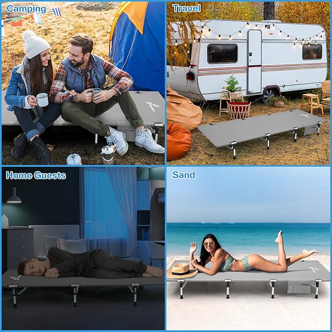 Sportneer Camping Cot, Folding Cots Lever Lock Portable Lightweight Sleeping Camping Bed for Adults Outdoor Travel Backpacking Camp Hiking Supports 330lbs