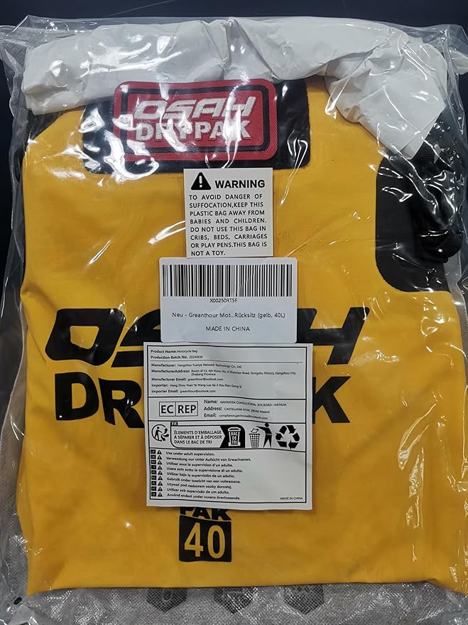 Motorcycle Dry Bag - Waterproof Motorcycle Duffle & Luggage Tail Bag Saddle Bags with Roll Top Closure, Large Storage Space,for Motorcycle Back Seat(Yellow, 40L)