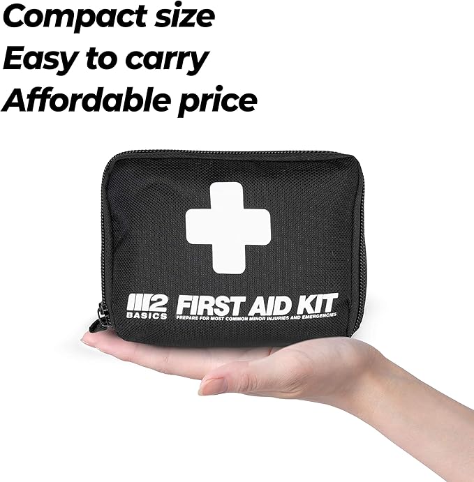 M2 BASICS All-Purpose 150 Piece First Aid Kit | Car, Travel, Home, Hiking, Camping, Survival | Small Emergency Kit, Medical Kit