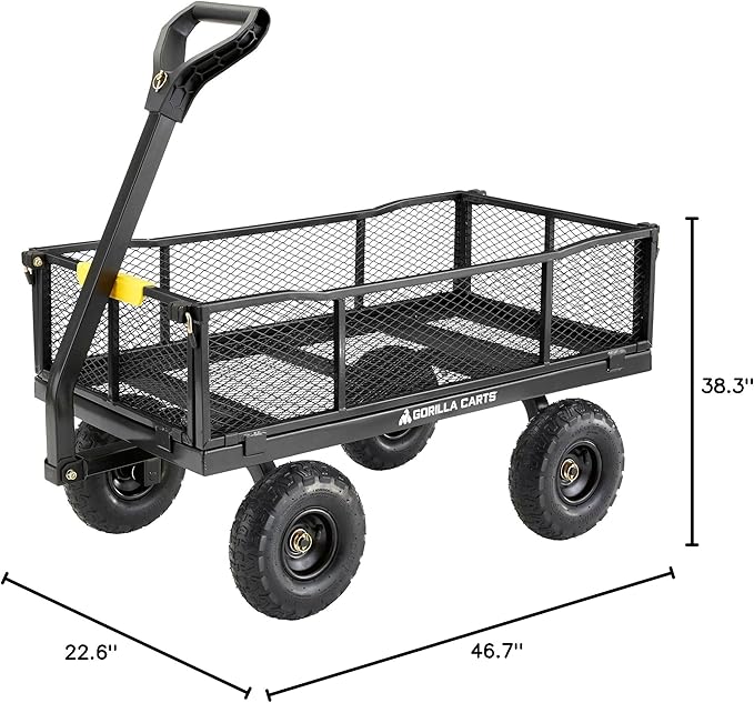 Gorilla Carts 4 Cu Ft Steel Utility Cart w/Removable Panels for Flatbed, 900 Lb Capacity