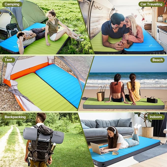Sportneer Self Inflating Sleeping Pad, 4" Ultra-Thick Elasticity Foam Sleeping Mats for Camping, 4-Season Insulated Durable Camping Mat Air Mattress for Car Travel Tent Home